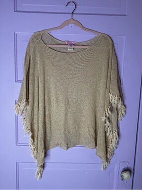 Lilly Pulitzer Metallic Gold Beach Cover Up with Fringe One Size